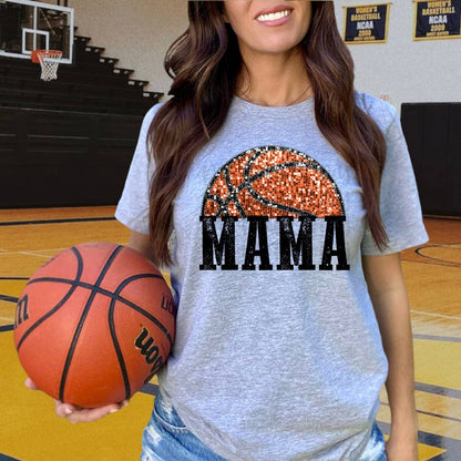 Basketball Mama Faux Sequins Print T-Shirt