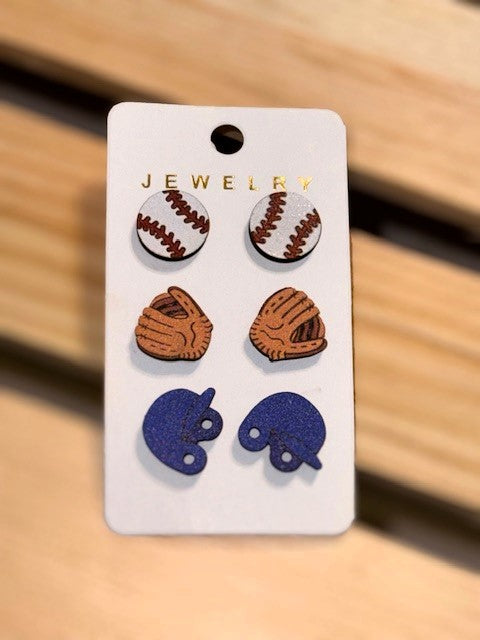 Baseball 3 pair set earrings