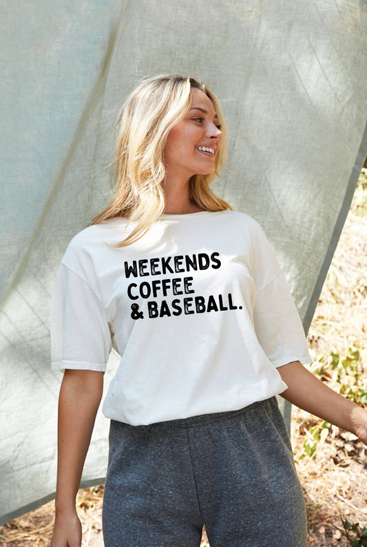 WEEKENDS COFFEE AND BASEBALL Mineral Washed Graphic Top