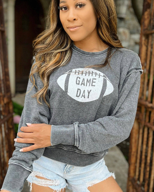 GAME DAY Football Mineral-Washed Gray Sweatshirt